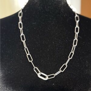 Silver Link Chain Necklace with Pave Accent by BP adjustable 24"